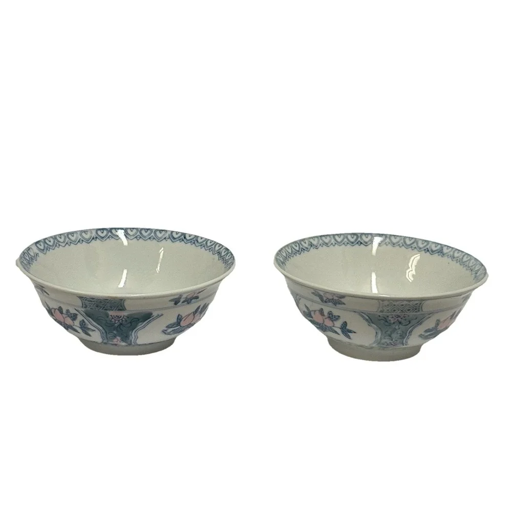 2 Vintage Chinese Blue & White Porcelain Bowls Peach Design Chinoiserie ~8x3.5